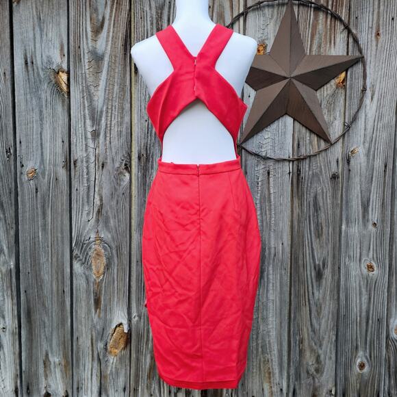 BCBGMaxAzria Dresses & Skirts - Cut Out Halter Dress BCBGMaxAzria Maryssa Size 10 Red/Orange Pink Stretch Ruffle